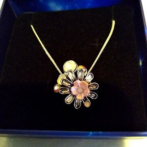 Handmade Flower and Crystal Necklace